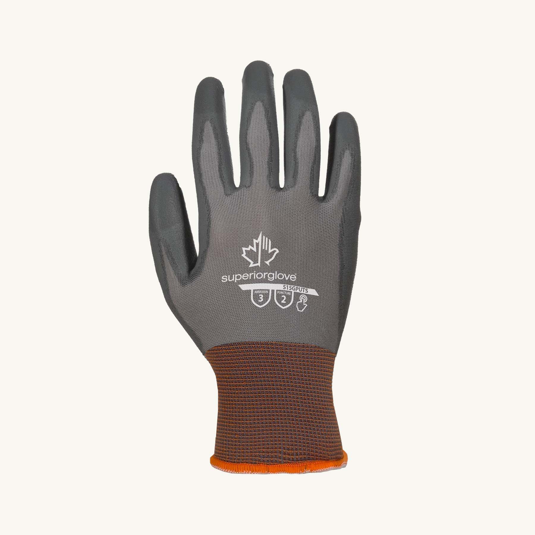 S15GPUTS Superior Touch® Gray Seamless Knit PU Coated Touchscreen Work Gloves